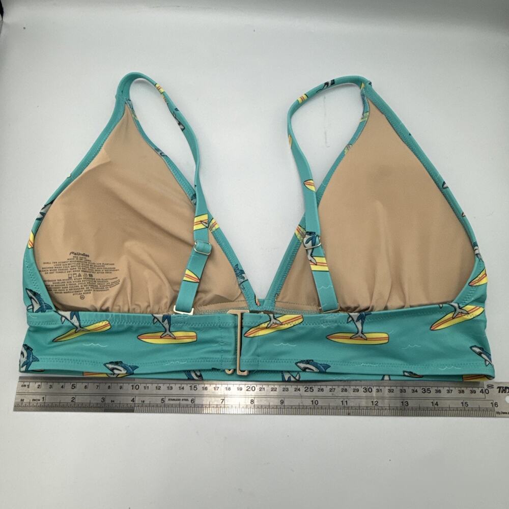 MeUndies Bikini 2Piece Swim Top SIZE XL Sharks On Surfboards Blue Novelty Print - Picture 6 of 8